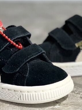 Puma Kids Black Suede 2 Strap Toddler’s Running/Walking Shoes NEW 356274 01